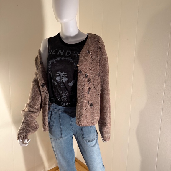 Grunge Cardigan Beaded Detail, Warm and Versatile, Cocoa Brown Large - Picture 2 of 5